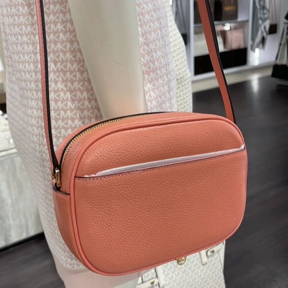 Michael Kors Jet Set Medium Embossed Pebbled Leather Crossbody Bag Sherbert